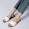 imageAthlefit Womens Summer Flat Sandals Slip On Square Toe Soft Leather Slide SandalsWhite
