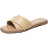 imageAthlefit Womens Summer Flat Sandals Slip On Square Toe Soft Leather Slide SandalsCamel