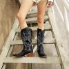 imageAthlefit Cowboy Boots for Women Western Cowgirl Boots Fashion Embroidered Pointed Toe Chunky Heel Mid Calf BootsBlack