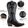 imageAthlefit Cowboy Boots for Women Western Cowgirl Boots Fashion Embroidered Pointed Toe Chunky Heel Mid Calf BootsBlack