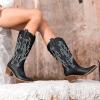 imageAthlefit Cowboy Boots for Women Western Cowgirl Boots Fashion Embroidered Pointed Toe Chunky Heel Mid Calf BootsBlack
