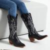 imageAthlefit Cowboy Boots for Women Western Cowgirl Boots Fashion Embroidered Pointed Toe Chunky Heel Mid Calf BootsBlack