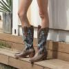 imageAthlefit Cowboy Boots for Women Western Cowgirl Boots Fashion Embroidered Pointed Toe Chunky Heel Mid Calf BootsBrown