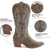imageAthlefit Cowboy Boots for Women Western Cowgirl Boots Fashion Embroidered Pointed Toe Chunky Heel Mid Calf BootsBrown