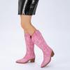 imageAthlefit Cowboy Boots for Women Western Cowgirl Boots Fashion Embroidered Pointed Toe Chunky Heel Mid Calf BootsPink