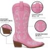 imageAthlefit Cowboy Boots for Women Western Cowgirl Boots Fashion Embroidered Pointed Toe Chunky Heel Mid Calf BootsPink