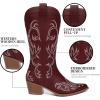 imageAthlefit Cowboy Boots for Women Western Cowgirl Boots Fashion Embroidered Pointed Toe Chunky Heel Mid Calf BootsRed