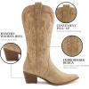 imageAthlefit Cowboy Boots for Women Western Cowgirl Boots Fashion Embroidered Pointed Toe Chunky Heel Mid Calf BootsTan
