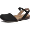 imageAthlefit Womens Closed Toe Sandals Comfort Cork Footbed Arch Support Flat SandalsBlack