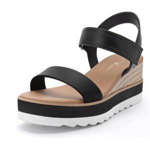 imageAthlefit Platform Sandals Women Espadrille Wedge Comfortable Ankle Strap Open Toe Sandals for WalkingBlack