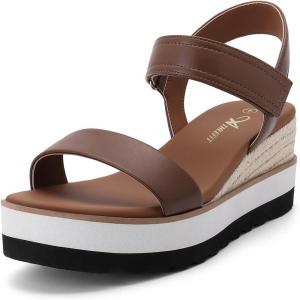 imageAthlefit Platform Sandals Women Espadrille Wedge Comfortable Ankle Strap Open Toe Sandals for WalkingBrown