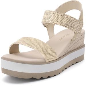 imageAthlefit Platform Sandals Women Espadrille Wedge Comfortable Ankle Strap Open Toe Sandals for WalkingRaffia