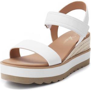 imageAthlefit Platform Sandals Women Espadrille Wedge Comfortable Ankle Strap Open Toe Sandals for WalkingWhite