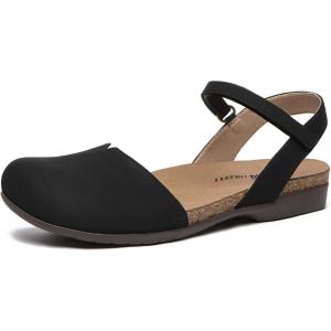 imageAthlefit Womens Closed Toe Sandals Comfort Cork Footbed Arch Support Flat SandalsBlack