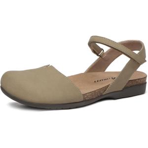 imageAthlefit Womens Closed Toe Sandals Comfort Cork Footbed Arch Support Flat SandalsBrown