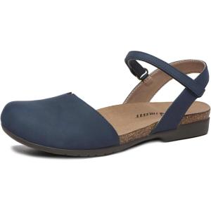 imageAthlefit Womens Closed Toe Sandals Comfort Cork Footbed Arch Support Flat SandalsNavy
