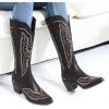 imageAthlefit Cowboy Boots for Women Western Cowgirl Square Toe boots Embroidery Chunky Heel MidCalf BootsBlack