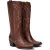 imageAthlefit Cowboy Boots for Women Western Cowgirl Square Toe boots Embroidery Chunky Heel MidCalf BootsBrown