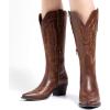 imageAthlefit Cowboy Boots for Women Western Cowgirl Square Toe boots Embroidery Chunky Heel MidCalf BootsBrown