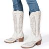 imageAthlefit Cowboy Boots for Women Western Cowgirl Square Toe boots Embroidery Chunky Heel MidCalf BootsWhite
