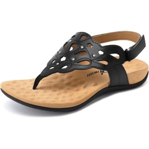 imageAthlefit Orthopedic Sandals for Women Summer Adjustable Orthotic Thong Sandals with Arch SupportBlack