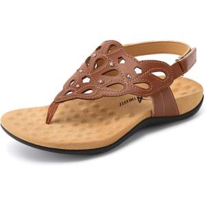 imageAthlefit Orthopedic Sandals for Women Summer Adjustable Orthotic Thong Sandals with Arch SupportBrown