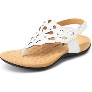 imageAthlefit Orthopedic Sandals for Women Summer Adjustable Orthotic Thong Sandals with Arch SupportWhite