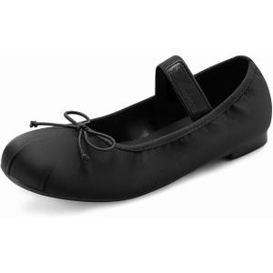 imageAthlefit Ballet Flats Shoes for Women Mary Jane Flats Bow Dressy Comfortable Round Toe Slip On Ballerina Flat ShoesBlack