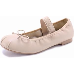 imageAthlefit Ballet Flats Shoes for Women Mary Jane Flats Bow Dressy Comfortable Round Toe Slip On Ballerina Flat ShoesNude Pu