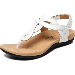 imageAthlefit Womens Orthopedic Arch Support Sandals Comfortable Thong TStrap Orthotic Casual Flat SandalsWhite