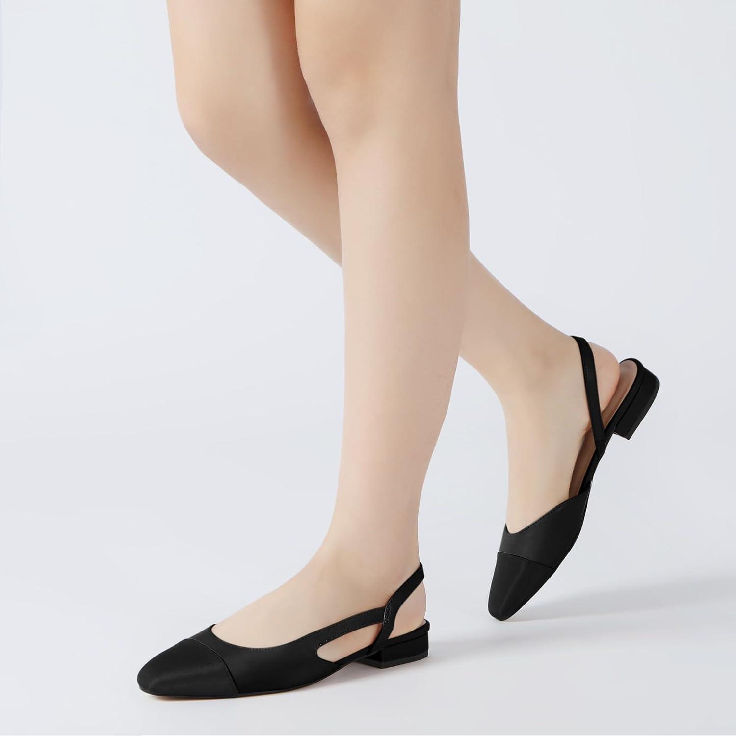 imageAthlefit Slingback Flats for Women Square Pointed Toe Two Toned Flats Wedding Pumps for WomenBlack