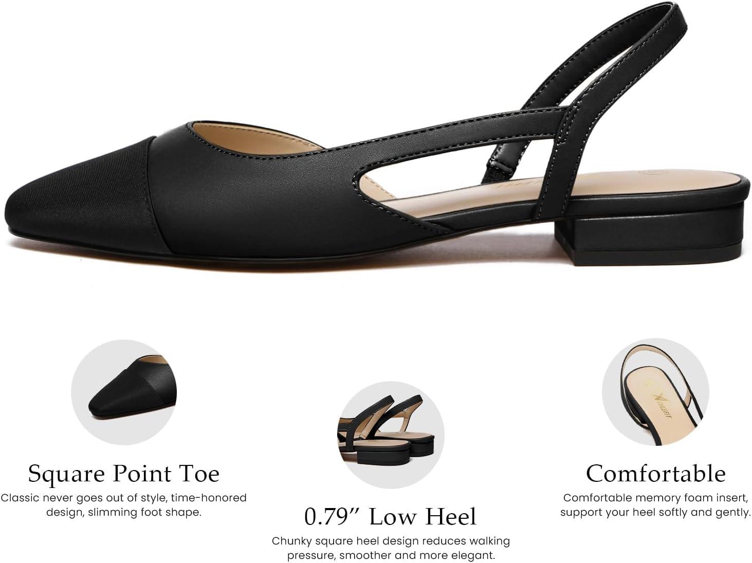 imageAthlefit Slingback Flats for Women Square Pointed Toe Two Toned Flats Wedding Pumps for WomenBlack