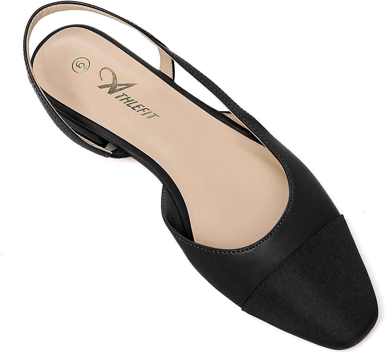 imageAthlefit Slingback Flats for Women Square Pointed Toe Two Toned Flats Wedding Pumps for WomenBlack