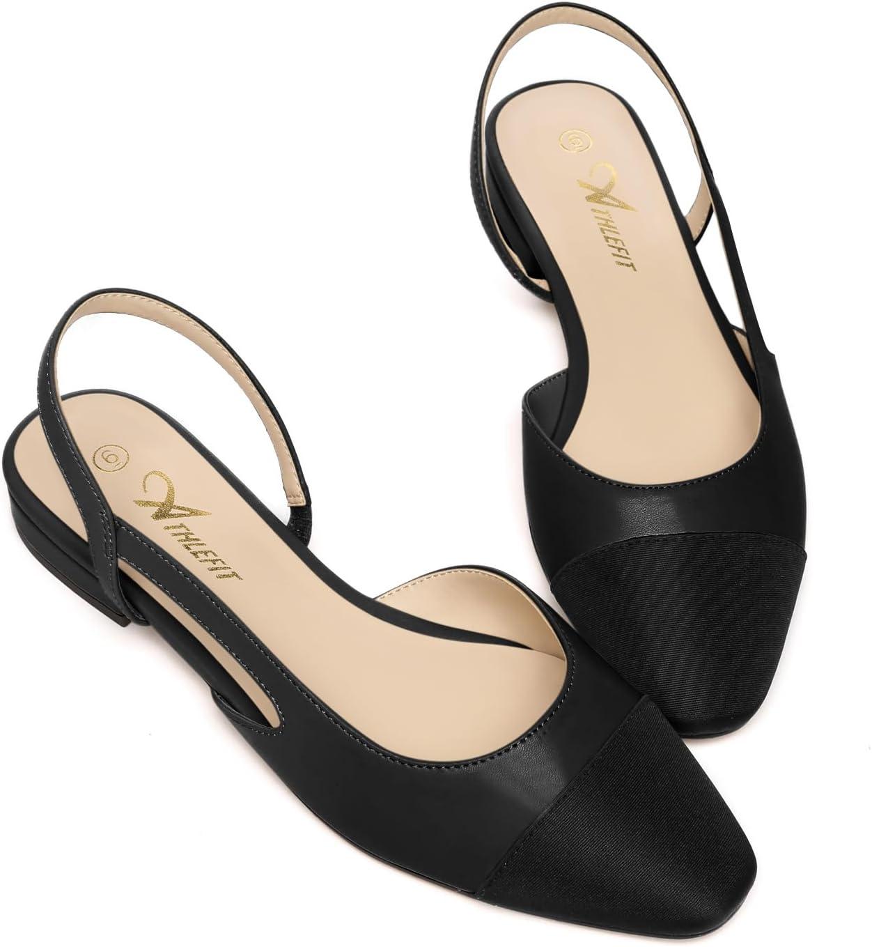 imageAthlefit Slingback Flats for Women Square Pointed Toe Two Toned Flats Wedding Pumps for WomenBlack