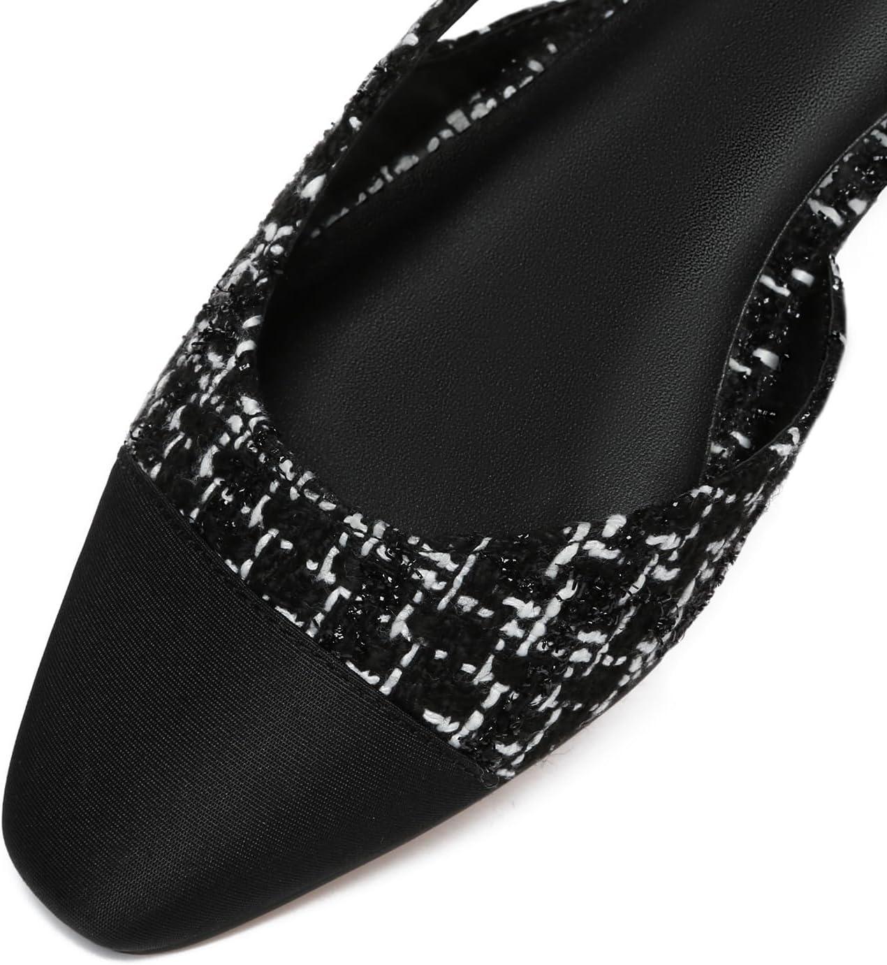 imageAthlefit Slingback Flats for Women Square Pointed Toe Two Toned Flats Wedding Pumps for WomenBlack White Thread