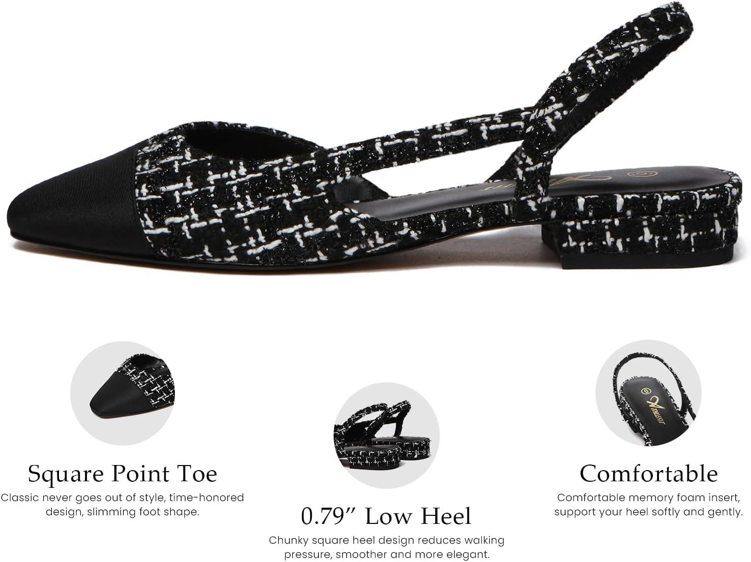imageAthlefit Slingback Flats for Women Square Pointed Toe Two Toned Flats Wedding Pumps for WomenBlack White Thread