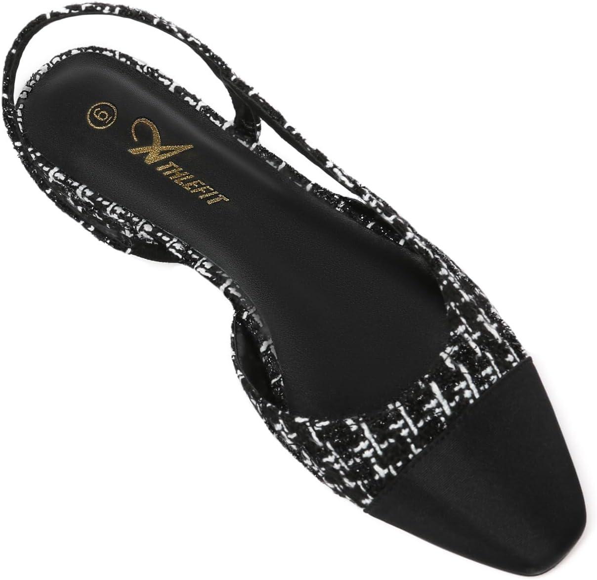 imageAthlefit Slingback Flats for Women Square Pointed Toe Two Toned Flats Wedding Pumps for WomenBlack White Thread