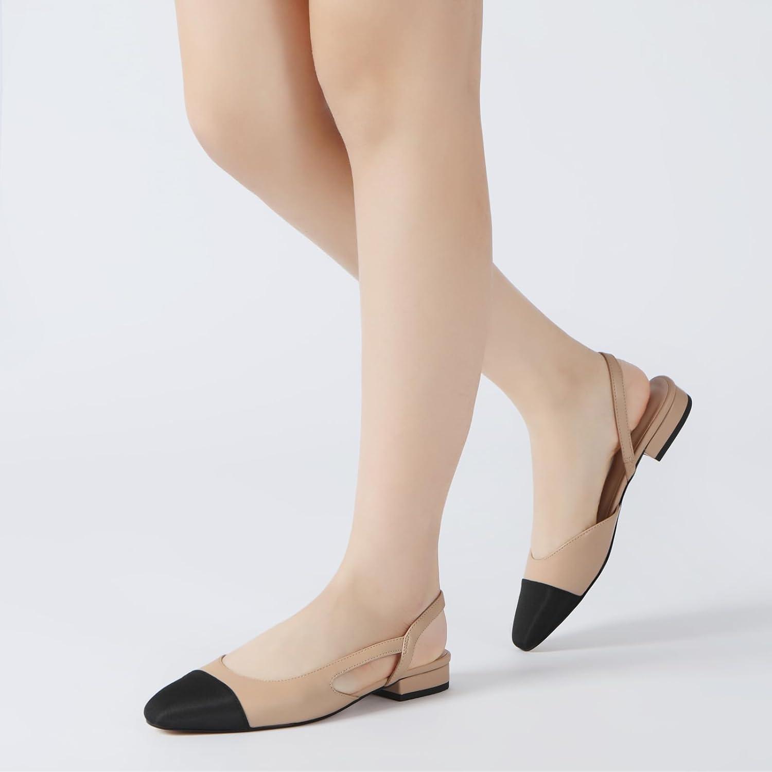 imageAthlefit Slingback Flats for Women Square Pointed Toe Two Toned Flats Wedding Pumps for WomenNude