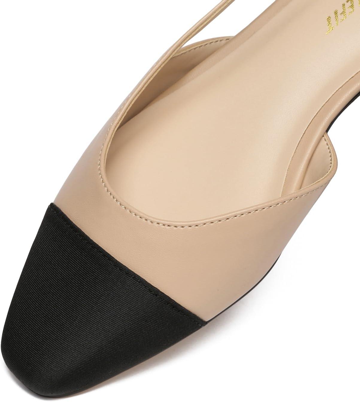 imageAthlefit Slingback Flats for Women Square Pointed Toe Two Toned Flats Wedding Pumps for WomenNude