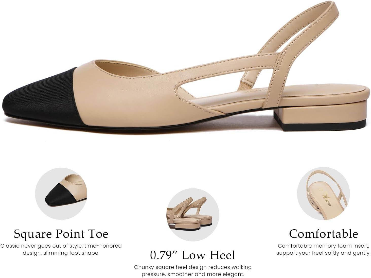 imageAthlefit Slingback Flats for Women Square Pointed Toe Two Toned Flats Wedding Pumps for WomenNude