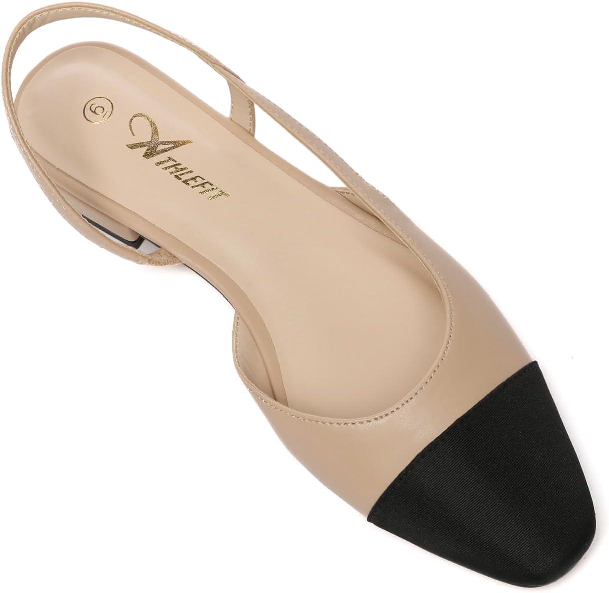 imageAthlefit Slingback Flats for Women Square Pointed Toe Two Toned Flats Wedding Pumps for WomenNude
