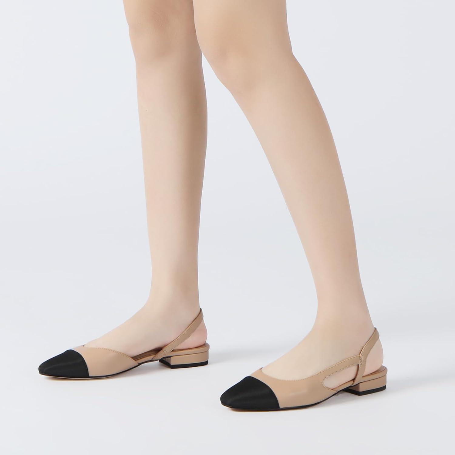 imageAthlefit Slingback Flats for Women Square Pointed Toe Two Toned Flats Wedding Pumps for WomenNude