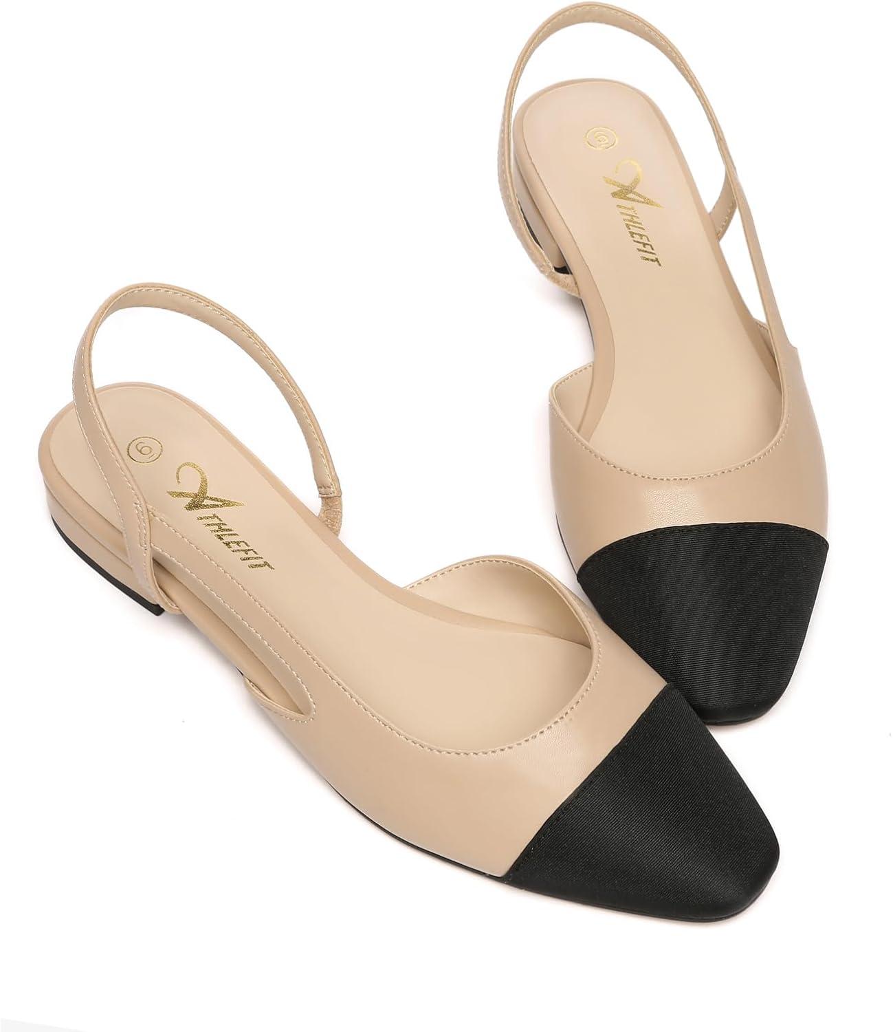 imageAthlefit Slingback Flats for Women Square Pointed Toe Two Toned Flats Wedding Pumps for WomenNude
