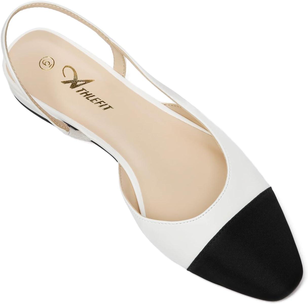 imageAthlefit Slingback Flats for Women Square Pointed Toe Two Toned Flats Wedding Pumps for WomenWhite