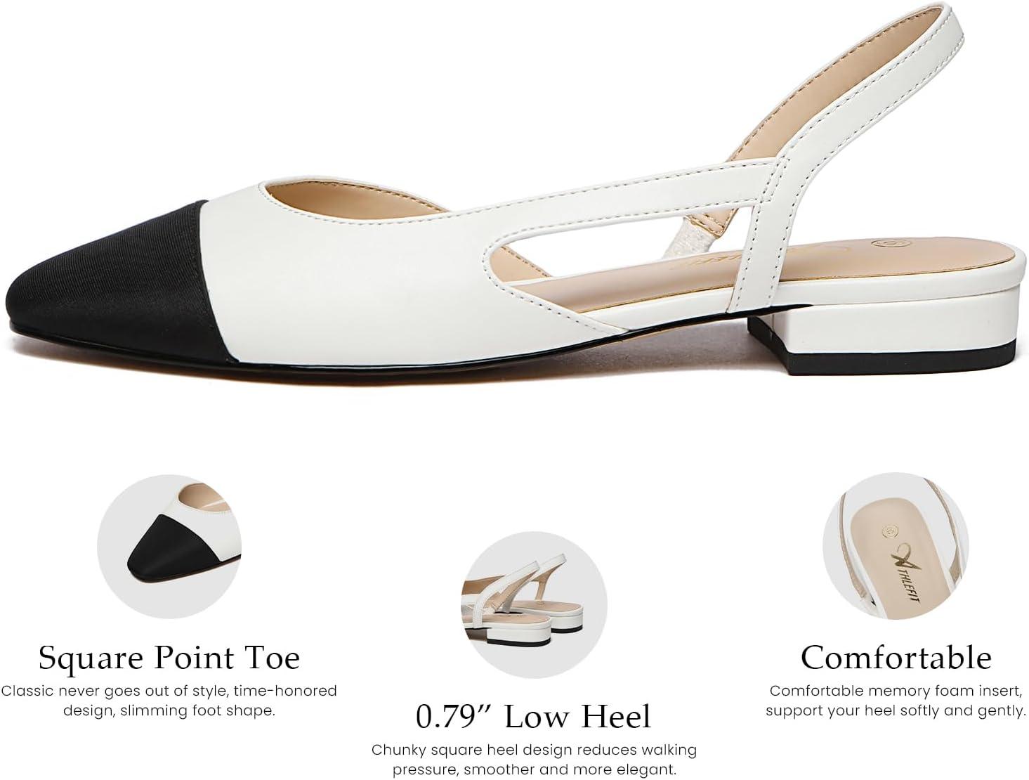 imageAthlefit Slingback Flats for Women Square Pointed Toe Two Toned Flats Wedding Pumps for WomenWhite