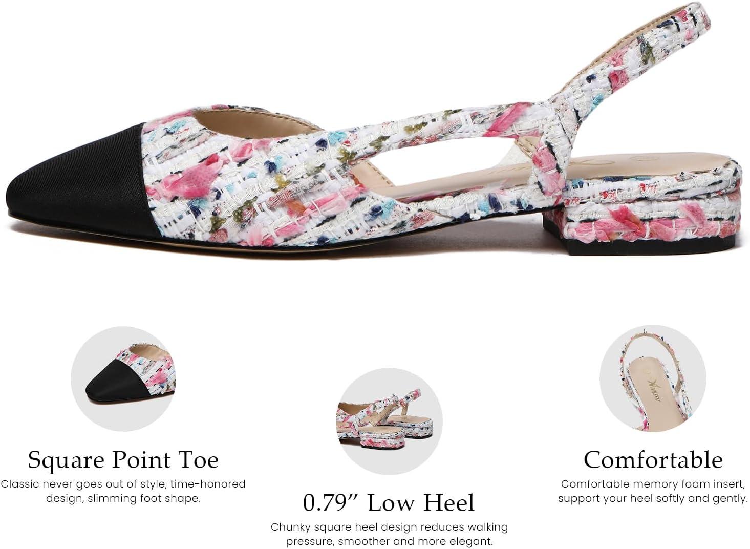 imageAthlefit Slingback Flats for Women Square Pointed Toe Two Toned Flats Wedding Pumps for WomenWhite Multi