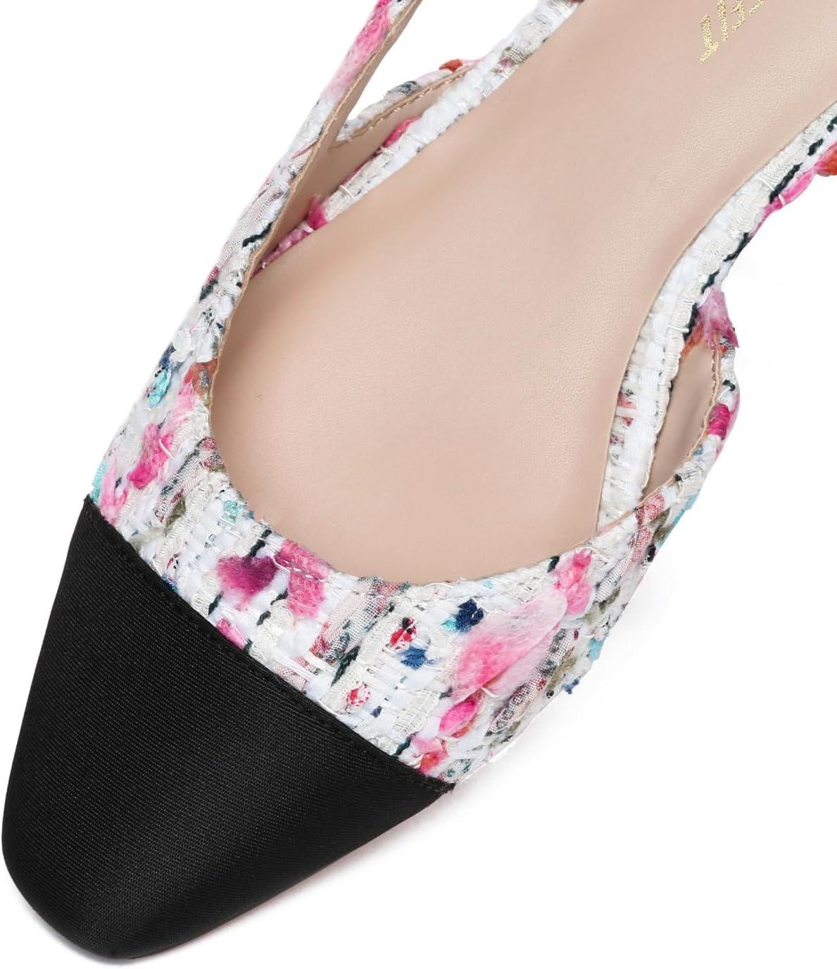 imageAthlefit Slingback Flats for Women Square Pointed Toe Two Toned Flats Wedding Pumps for WomenWhite Multi