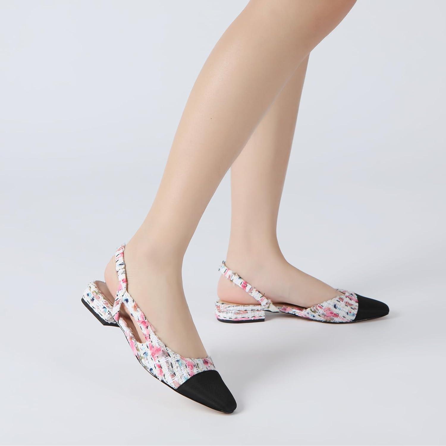 imageAthlefit Slingback Flats for Women Square Pointed Toe Two Toned Flats Wedding Pumps for WomenWhite Multi