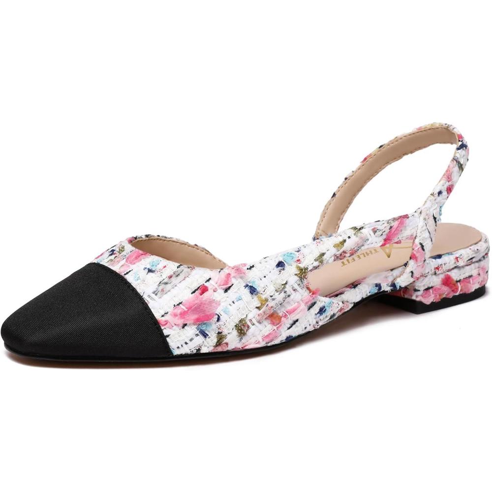 imageAthlefit Slingback Flats for Women Square Pointed Toe Two Toned Flats Wedding Pumps for WomenWhite Multi
