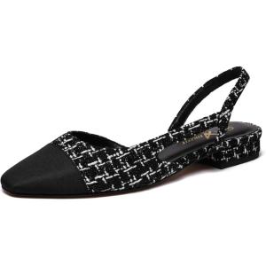 imageAthlefit Slingback Flats for Women Square Pointed Toe Two Toned Flats Wedding Pumps for WomenBlack White Thread